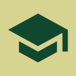 Gold background with green graduation cap.
